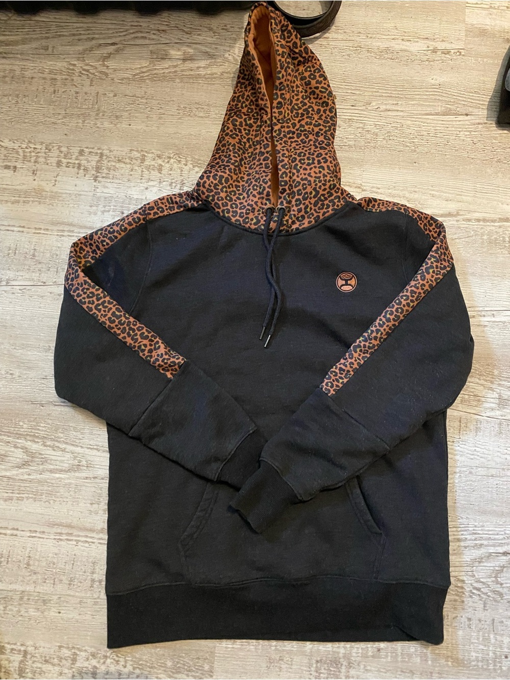 Hooey Black Hoodie with Leopard Trim